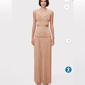 Herve Leger Icon Ottoman Fringe Gown Evening Dress Gown -  Metallic Rose Gold